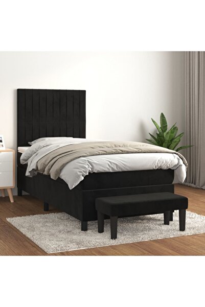 Concept Pat box spring cu saltea, negru, 80x200 cm, catifea