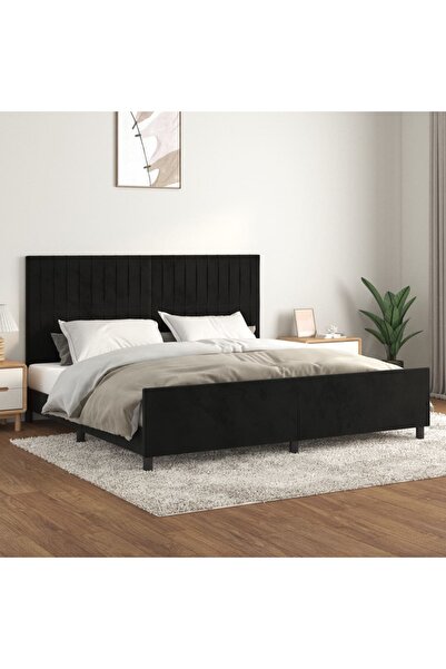 Concept Cadru de pat cu tăblie, negru, 200x200 cm, catifea