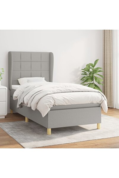 Concept Pat continental cu saltea, gri deschis, 80x200 cm, textil