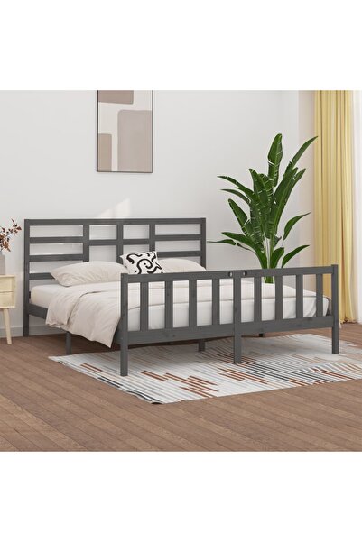 Concept Σκελετός κρεβατιού, γκρι, 200x200 εκ., μασίφ ξύλο πεύκου