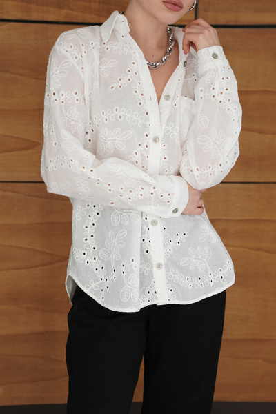 ASEDE brodat broderie perforată Cămașă brodată G ghipură D țesut