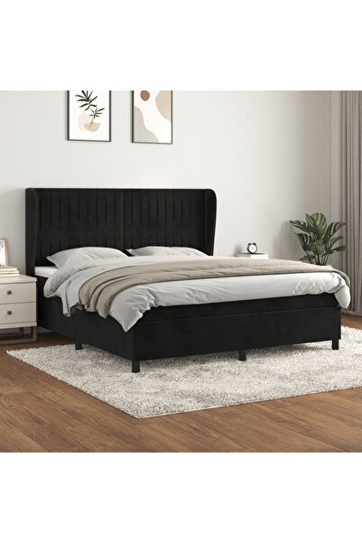 Concept Pat box spring cu saltea, negru, 160x200 cm, catifea