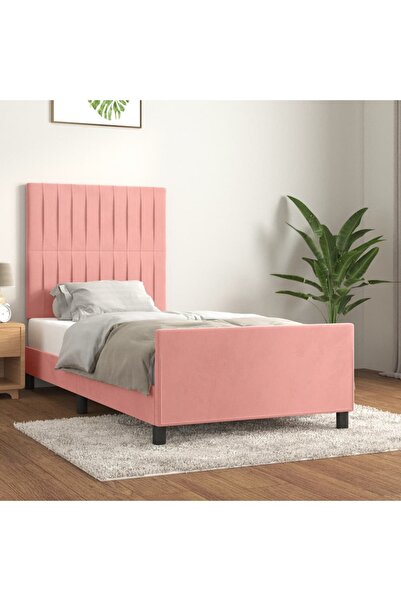 Concept Cadru de pat cu tăblie, roz, 90x200 cm, catifea
