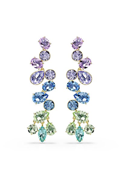 Swarovski Gema damla küpeler, Karışık kesim, Avize, Uzun, Çok renkli, Altın r...