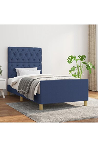 Concept Cadru de pat cu tăblie, albastru, 80x200 cm, textil