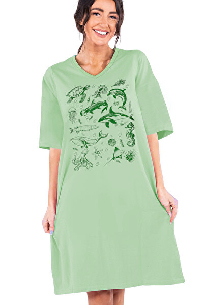 ROCKANDROLL Denizde Hayat Ανοιχτό πράσινο φόρεμα με λαιμόκοψη V, μισό μανίκι,...