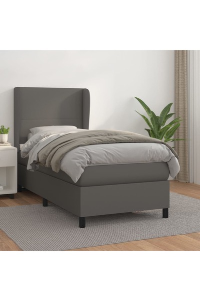Concept Pat box spring cu saltea, gri, 100x200 cm, piele ecologică