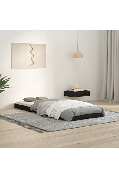 Concept Cadru pat mic Single 2FT6, negru, 75x190 cm, lemn masiv de pin