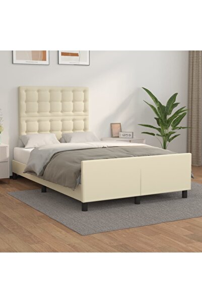 Concept Σκελετός κρεβατιού με κεφαλάρι, κρεμ, 120x200 cm, οικολογικό Δερμάτινο