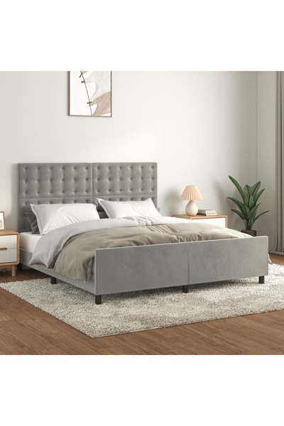 Concept Cadru de pat cu tăblie, gri deschis, 160x200 cm, catifea