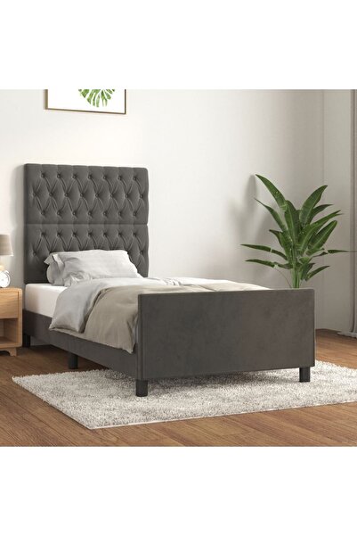 Concept Cadru de pat cu tăblie, gri închis, 90x190 cm, catifea