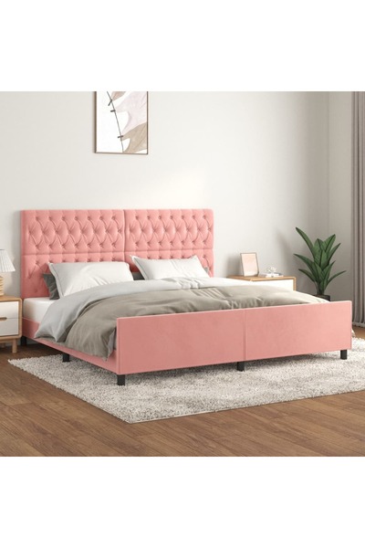 Concept Σκελετός κρεβατιού με κεφαλάρι, ροζ, 200x200 εκ., Βελούδο