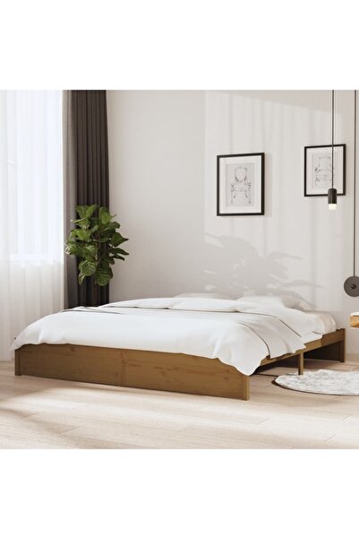 Concept Σκελετός κρεβατιού, μελί καφέ, 200x200 εκ., μασίφ ξύλο