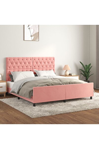 Concept Cadru de pat cu tăblie, roz, 160x200 cm, catifea