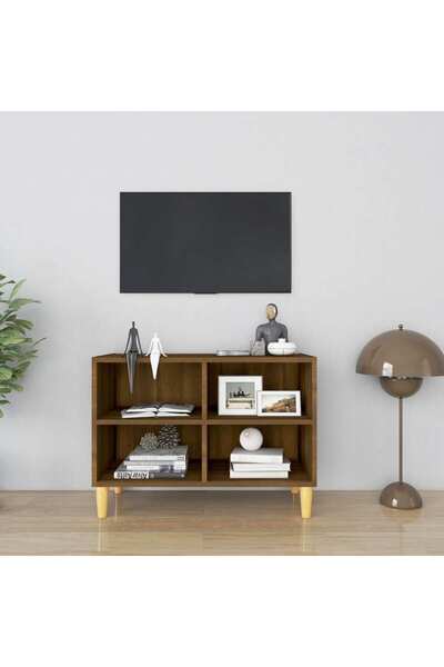 Concept Comodă TV, picioare lemn masiv, stejar maro, 69,5x30x50 cm