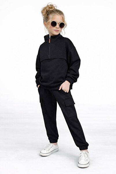 Bambam Set de trening pentru fete cu buzunare cu jumătate de fermoar – Combin...