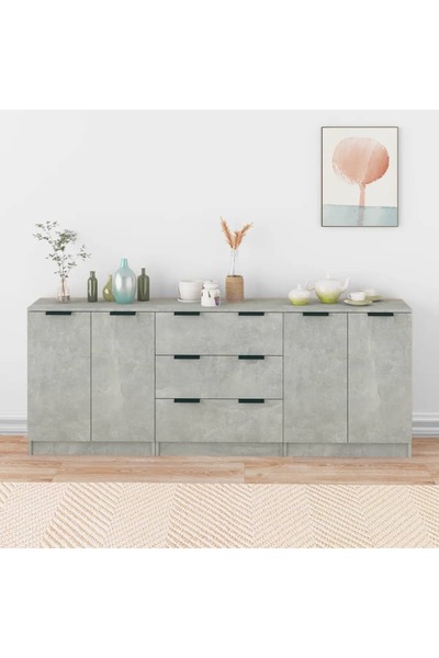 Concept Servante, 3 piese, gri beton, lemn prelucrat