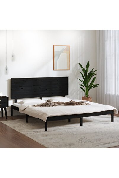 Concept Σκελετός κρεβατιού, μαύρο, 200x200 cm, μασίφ ξύλο πεύκου