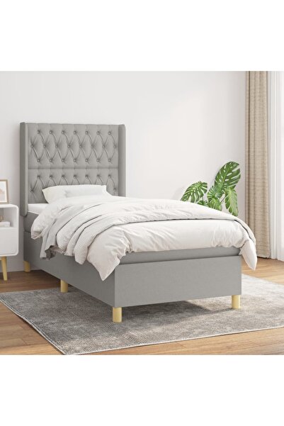 Concept Pat box spring cu saltea, gri deschis, 90x200 cm, textil