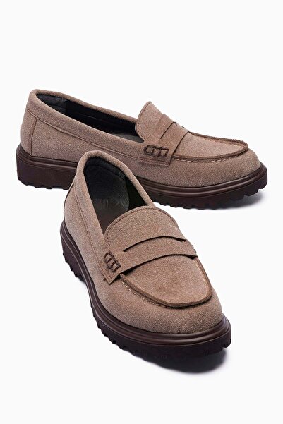 Mubiano Pantofi casual de damă piele întoarsă loafers Nerra Mink