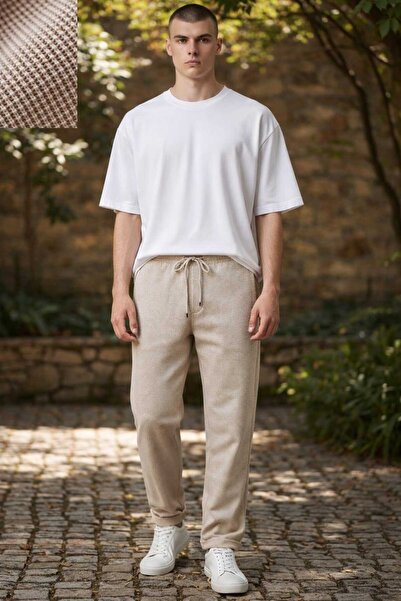 ANATOLIATEKSTILE Men's Textured Casual Pants – Comfortable Fit, Elastic Waist...