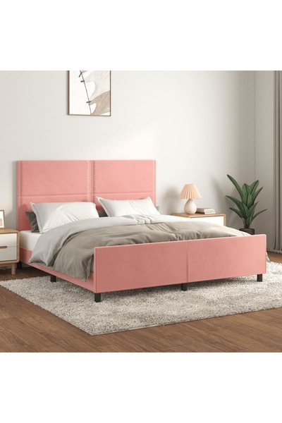 Concept Cadru de pat cu tăblie, roz, 160x200 cm, catifea