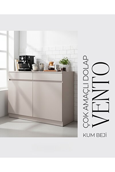 Sarenzo Vento Çok Amaçlı Dolap Mutfak Dolabı Kahve Köşesi (Kum Beji)