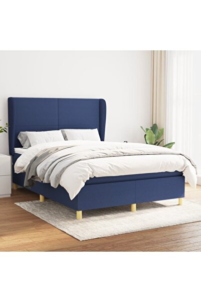 Concept Pat continental cu saltea, albastru, 140x200cm, material textil