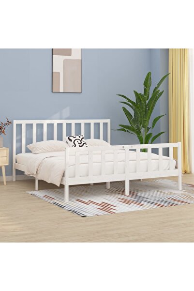 Concept Σκελετός κρεβατιού, λευκό, 200x200 εκ., μασίφ ξύλο