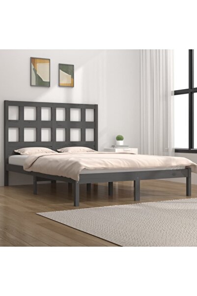 Concept Σκελετός κρεβατιού, γκρι, 200x200 εκ., μασίφ ξύλο πεύκου
