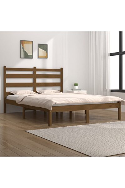 Concept Σκελετός κρεβατιού, μελί καφέ, 200x200 εκ., μασίφ ξύλο πεύκου