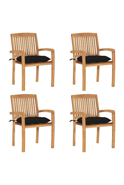 Concept Στοιβαζόμενες καρέκλες κήπου με μαξιλάρια, 4 τεμ., από μασίφ ξύλο τικ