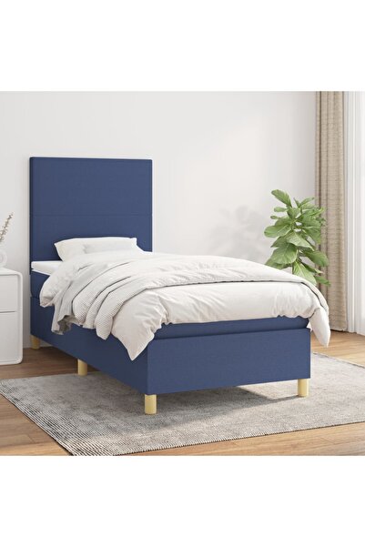 Concept Pat box spring cu saltea, albastru, 90x200 cm, textil