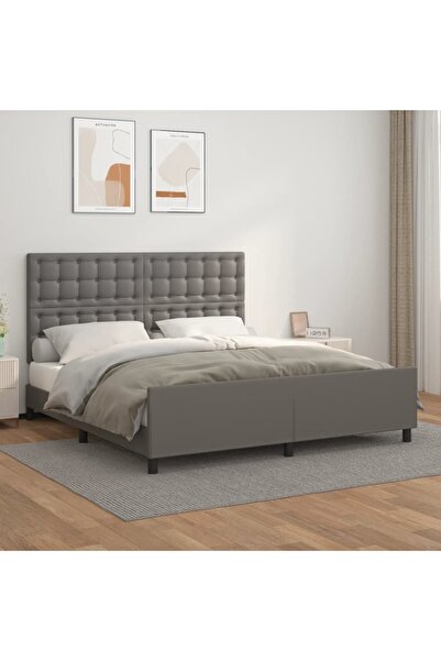 Concept Σκελετός κρεβατιού με κεφαλάρι, γκρι, 160x200 cm, οικολογικό Δερμάτινο