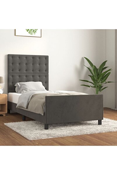 Concept Cadru de pat cu tăblie, gri închis, 80x200 cm, catifea