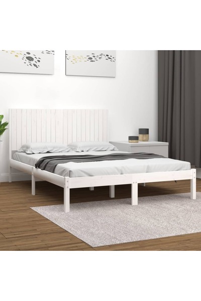 Concept Σκελετός κρεβατιού, λευκό, 200x200 εκ., μασίφ ξύλο πεύκου