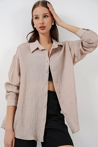 COjans Long oversize shirt 20320 - beige