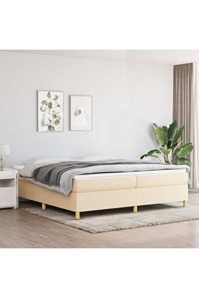 Concept Pat box spring cu saltea, crem, 200x200 cm, textil