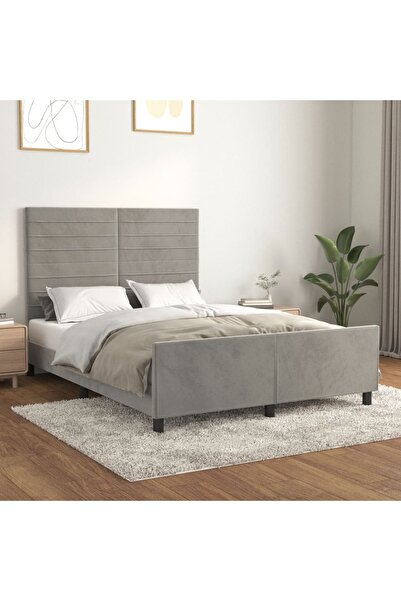 Concept Cadru de pat cu tăblie, gri deschis, 140x200 cm, catifea