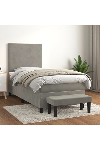 Concept Pat box spring cu saltea, gri deschis, 90x200 cm, catifea