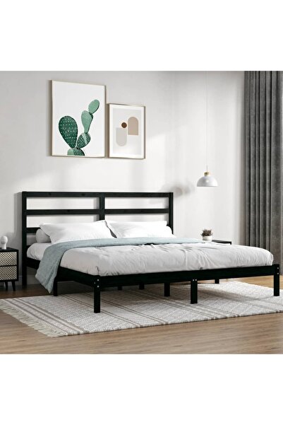 Concept Σκελετός κρεβατιού, μαύρο, 200x200 cm, μασίφ ξύλο πεύκου