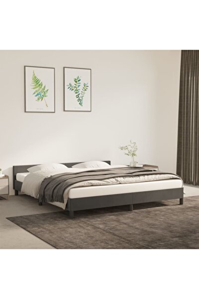 Concept Cadru de pat cu tăblie, gri închis, 160x200 cm, catifea