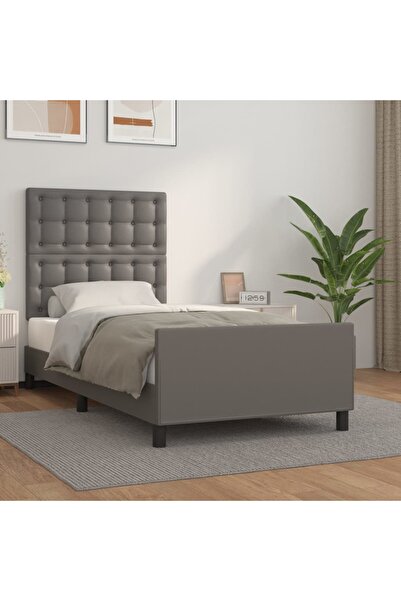 Concept Σκελετός κρεβατιού με κεφαλάρι, γκρι, 90x190 cm, οικολογικό Δερμάτινο