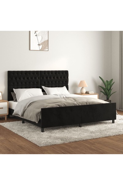 Concept Cadru de pat cu tăblie, negru, 180x200 cm, catifea