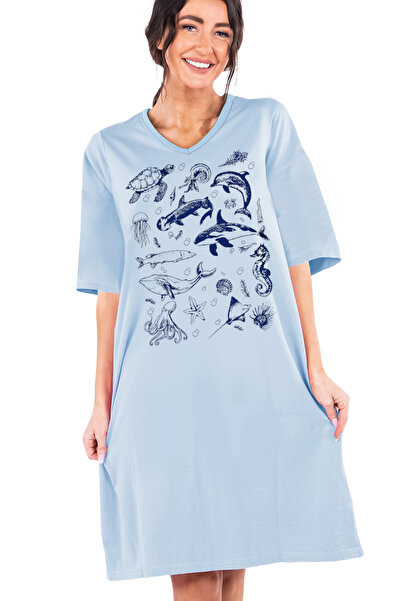 ROCKANDROLL „Живот в морето“ – светлосиня рокля с V-образно деколте, къси рък...
