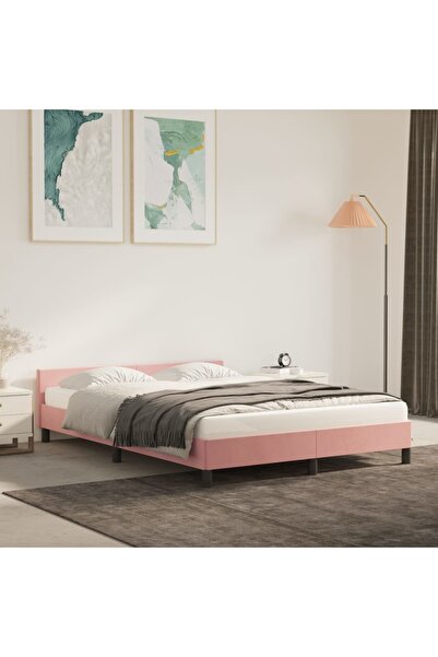 Concept Cadru de pat cu tăblie, roz, 140x190 cm, catifea