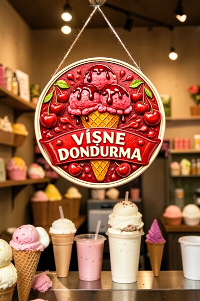 Nod Ornament de perete pentru ușă cu șnur din lemn, cu imagine de înghețată d...