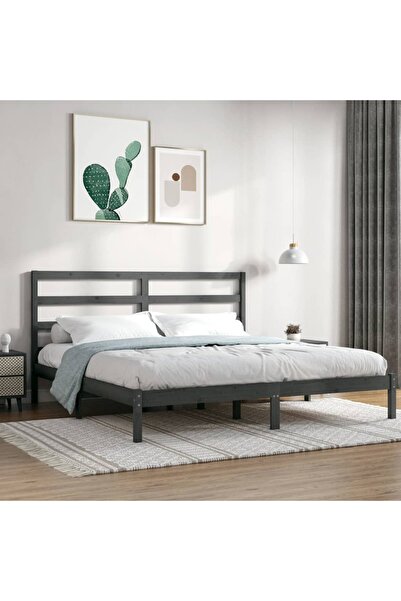 Concept Cadru de pat, gri, 200x200 cm, lemn masiv de pin