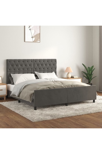 Concept Cadru de pat cu tăblie, gri închis, 160x200 cm, catifea
