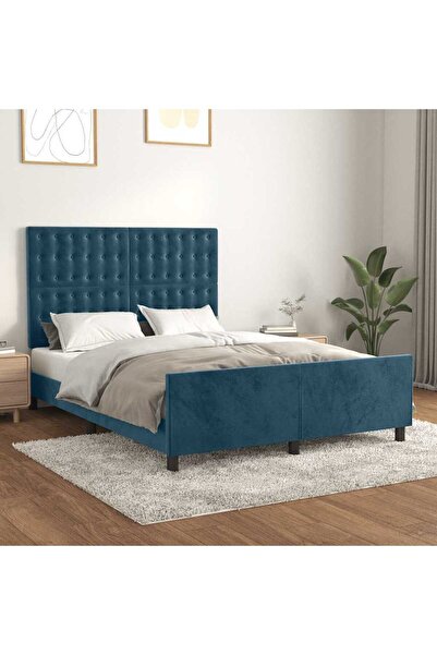 Concept Cadru de pat cu tăblie, albastru închis, 140x190 cm, catifea